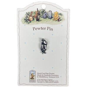 Winnie The Classic Pooh Tiny Vtg Pewter Lapel Pin Danforth Silvertone On Card